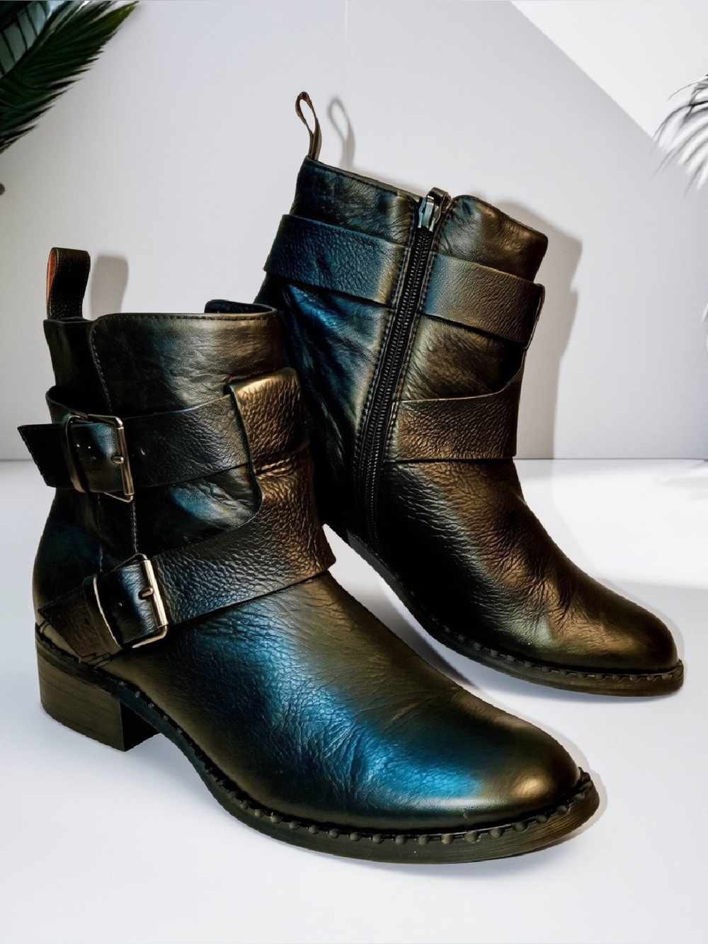 Gentle Souls by Kenneth Cole Black Leather Moto Ankle Booties